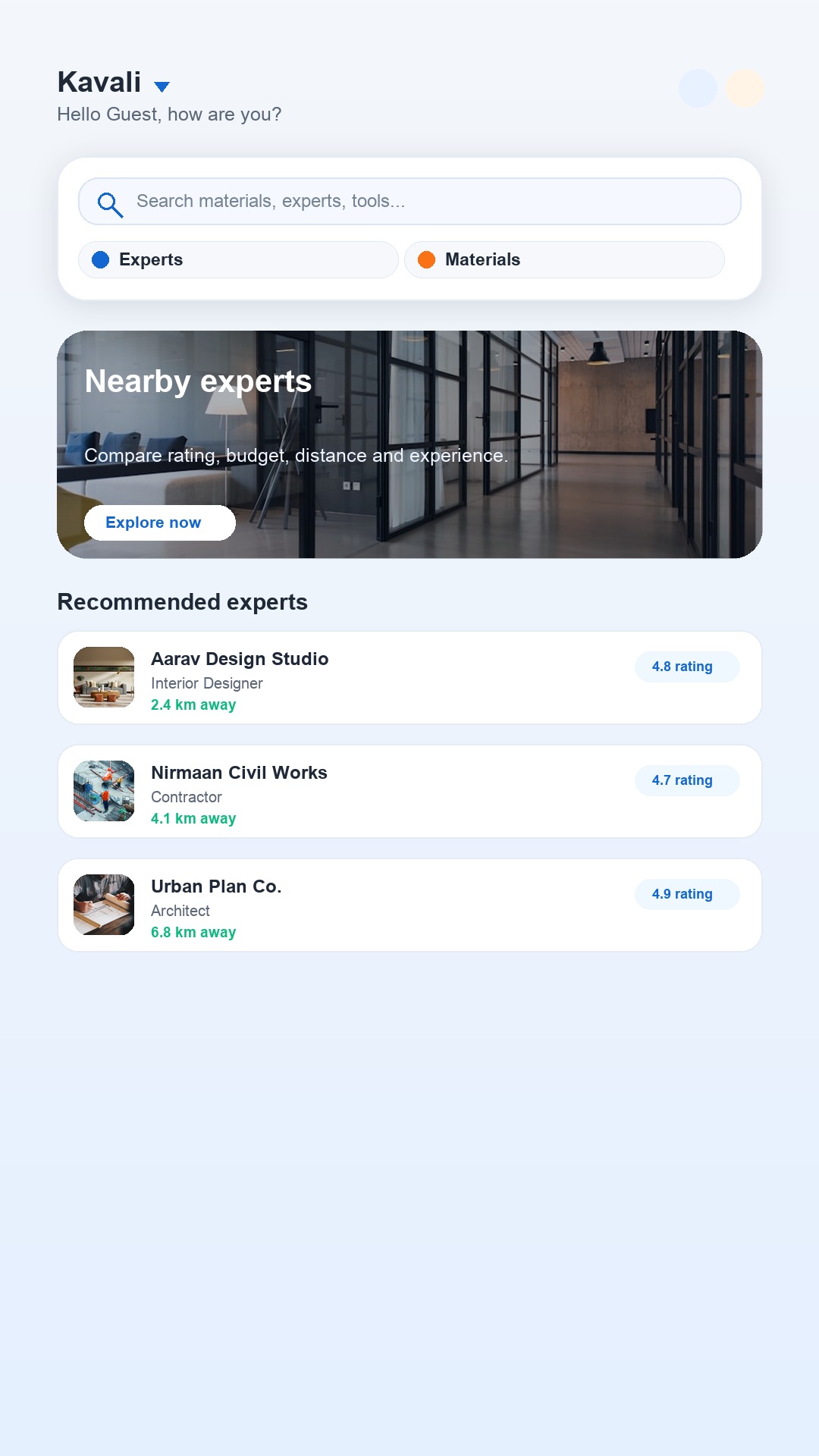 MyNirman expert list screen